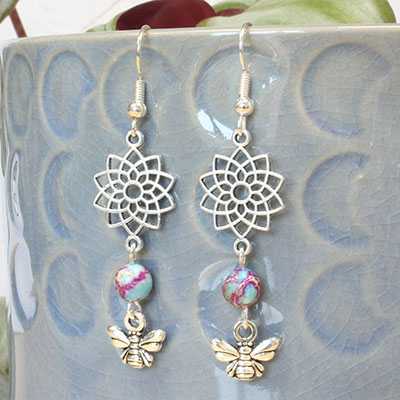 Handmade Wire Jewelry Thread Dream Catcher Beaded Dangle Earrings