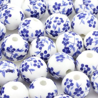 Ceramic Beads, Porcelain Beads, Clay Beads, Floral Beads, Flower Beads,  Oriental Beads, 12mm Beads, Large Beads, Ceramic 12mm, Painted Beads 