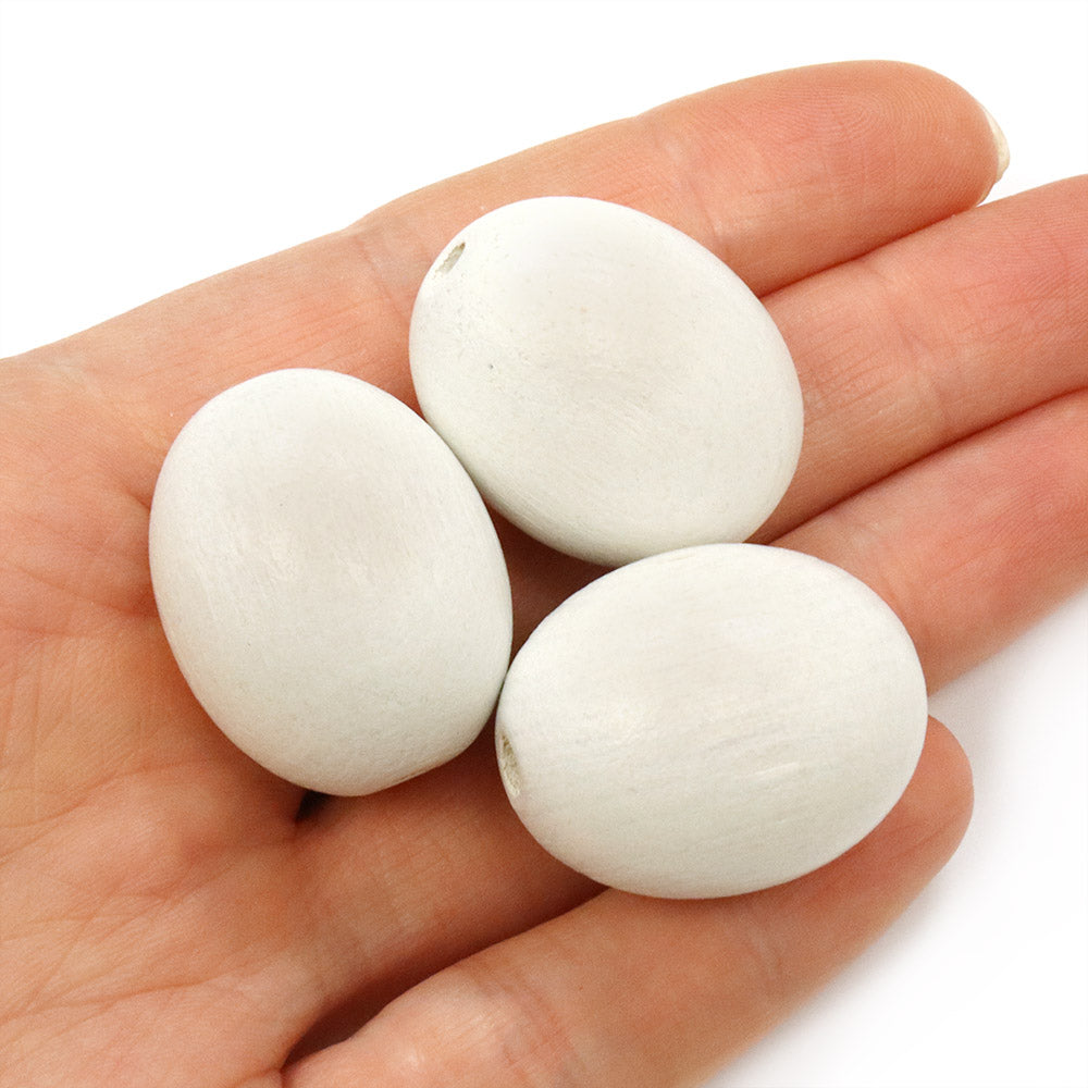 Wood Oval White 28x 22mm - Pack of 25