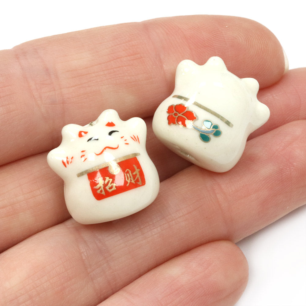 Ceramic Lucky Cat 17mm - Pack of 10