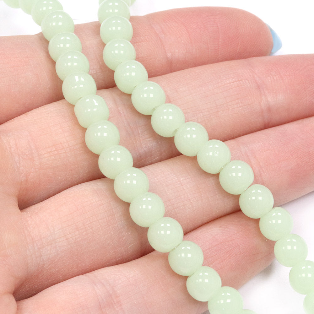 Glass Round Pale Green 6mm - 1 String