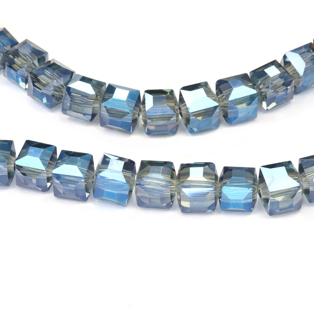 Glass Cube Clear Blue 6mm - 1 string