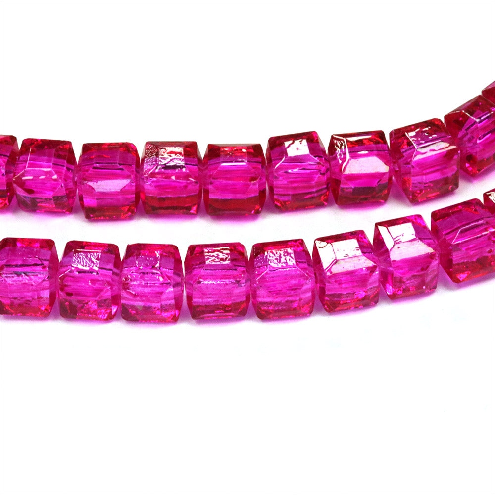 Glass Cube Bright Pink 6mm - 1 string