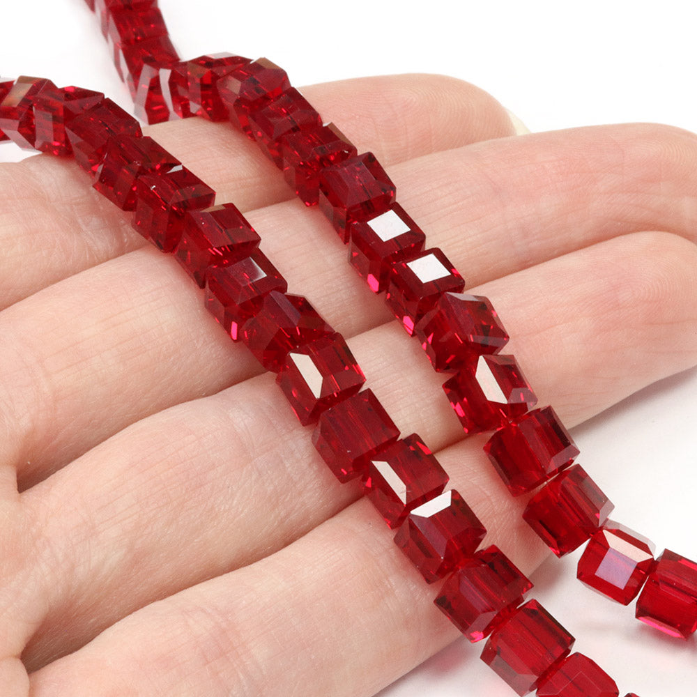 Glass Cube Dark Red 6mm - 1 string