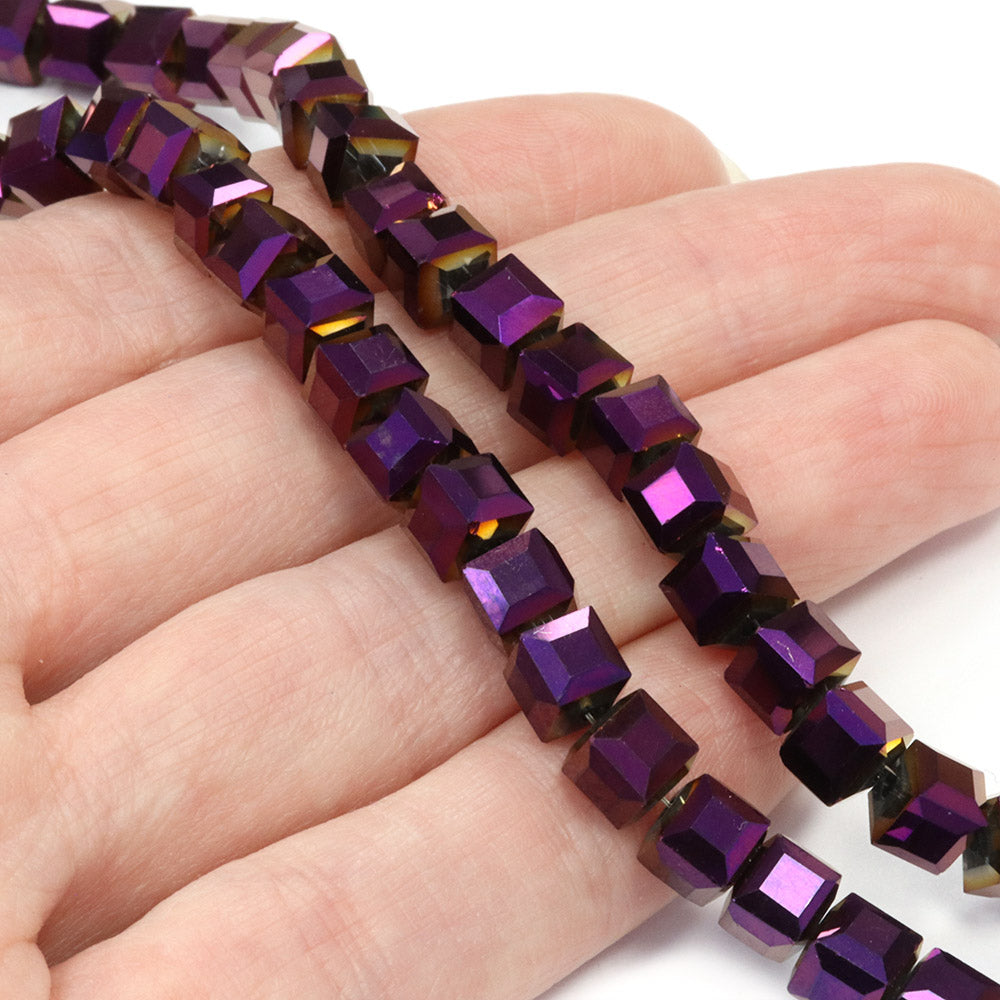 Glass Cube Metallic Purple 6mm - 1 string