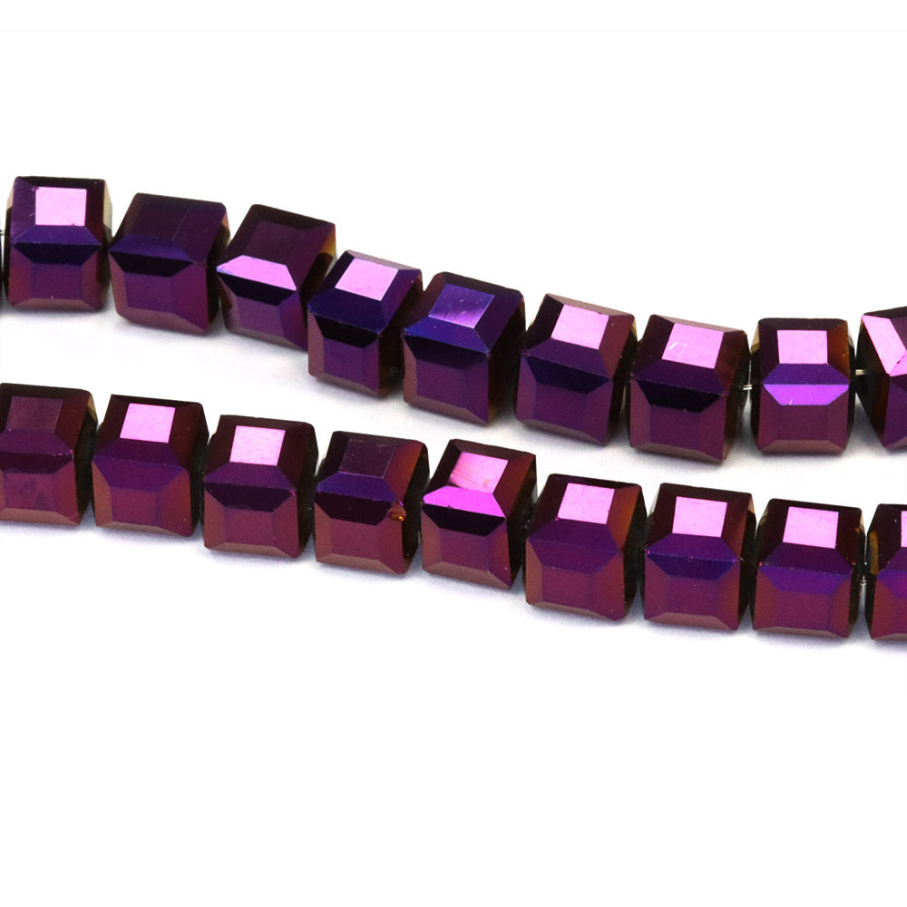 Glass Cube Metallic Purple 6mm - 1 string