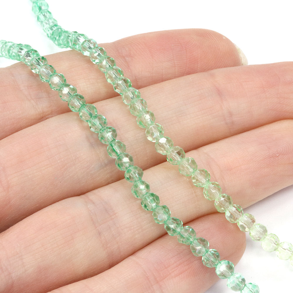 Crystal Faceted 3mm Round Beads - Green to Yellow - 1 string