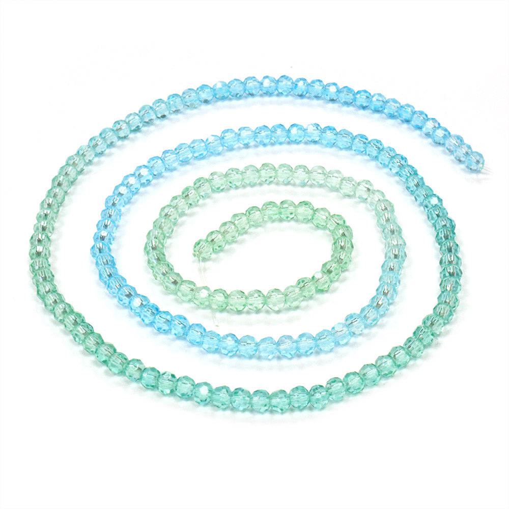 Crystal Faceted 3mm Round Beads - Green to Blue - 1 string