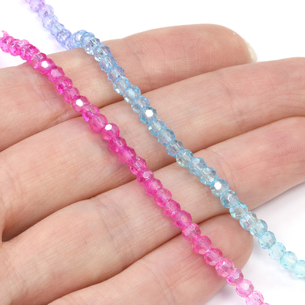 Crystal Faceted 3mm Round Beads - Bright Rainbow- 1 string