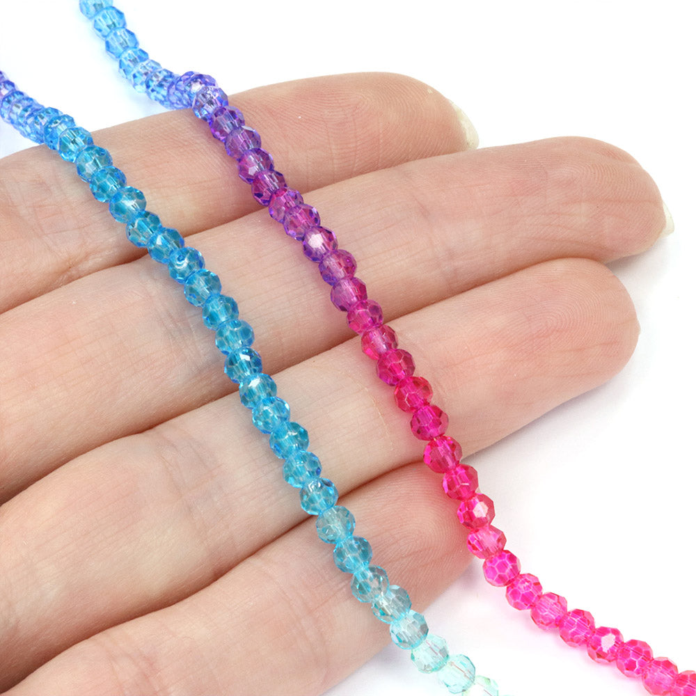 Crystal Faceted bundle 3mm Round Beads - Pack of 8 Strings