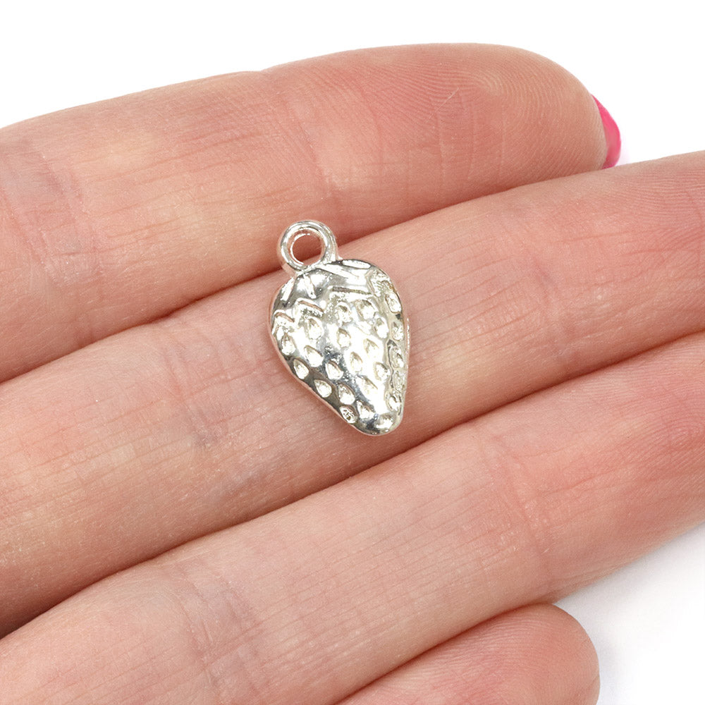 Strawberry 10x17x4mm Silver - Pack of 25