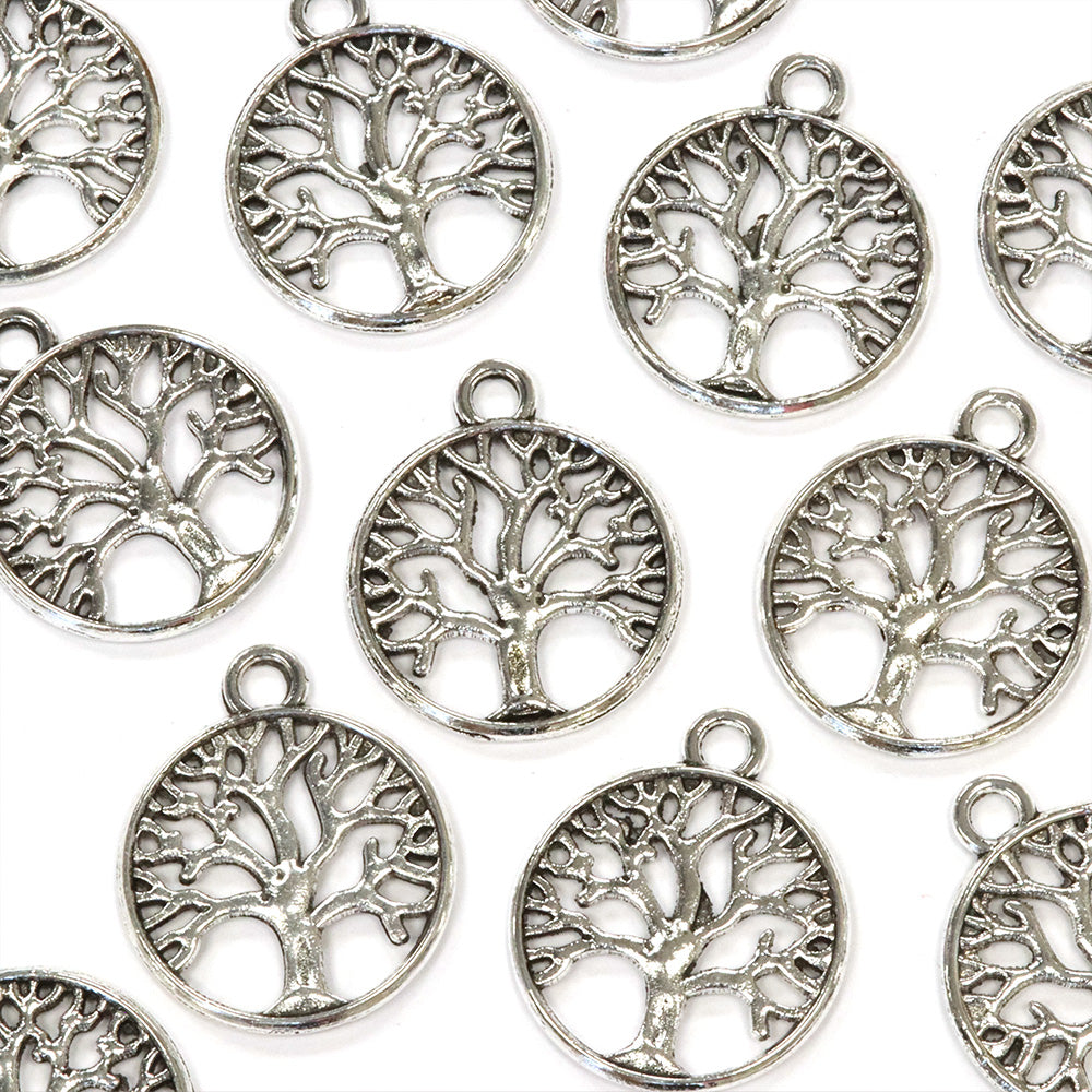 Tree of Life Stencilled Pendant Antique Silver 25x20mm - Pack of 50