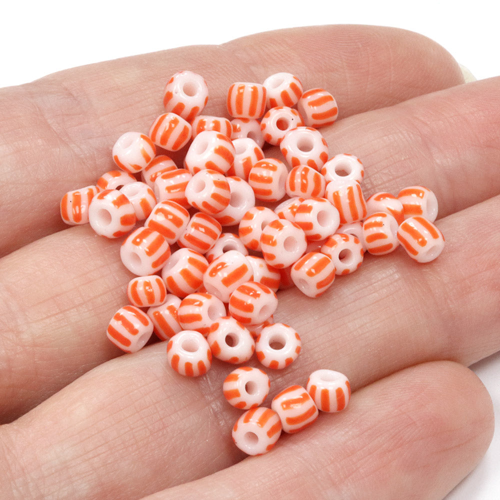 Stripy Red Seed Beads 6/0 - Pack of 20g