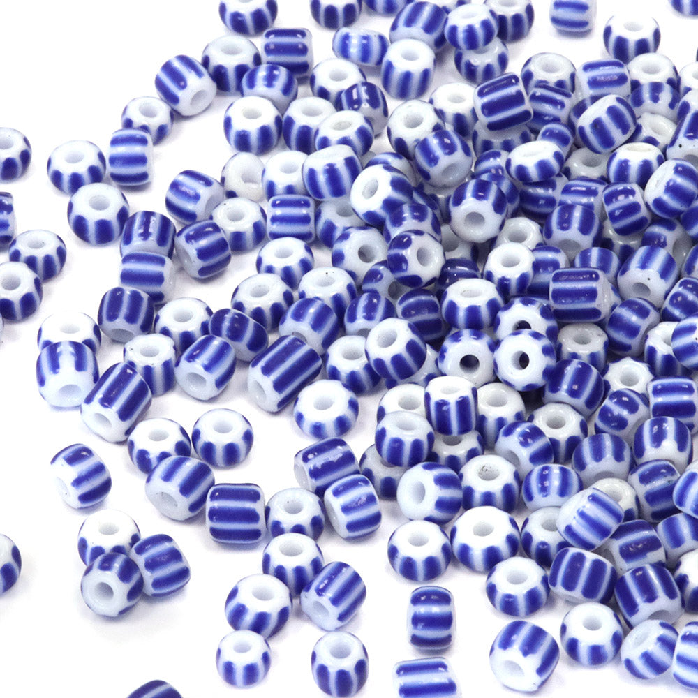 Stripy Blue Seed Beads 6/0 - Pack of 20g