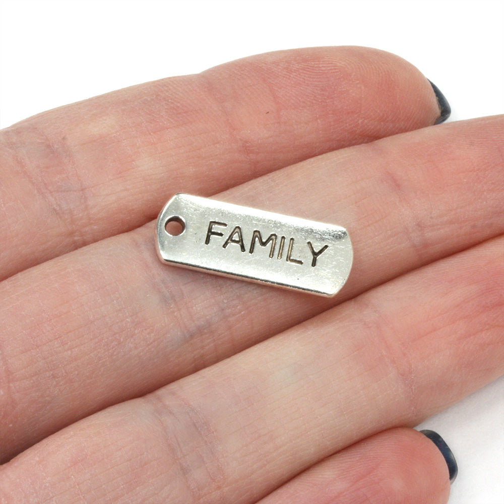 Family Tag Antique Silver 20.5x6.5mm - Pack of 20