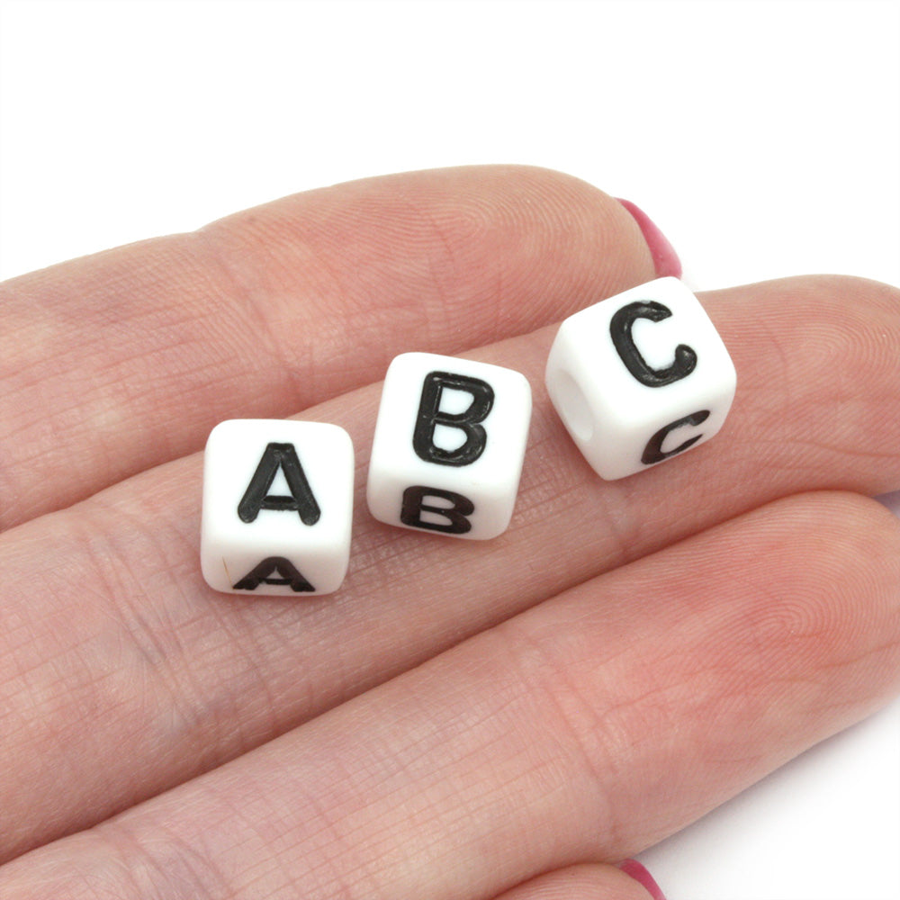 wholesale 1000 pcs alphabet white cube beads with black letter single &  mixed